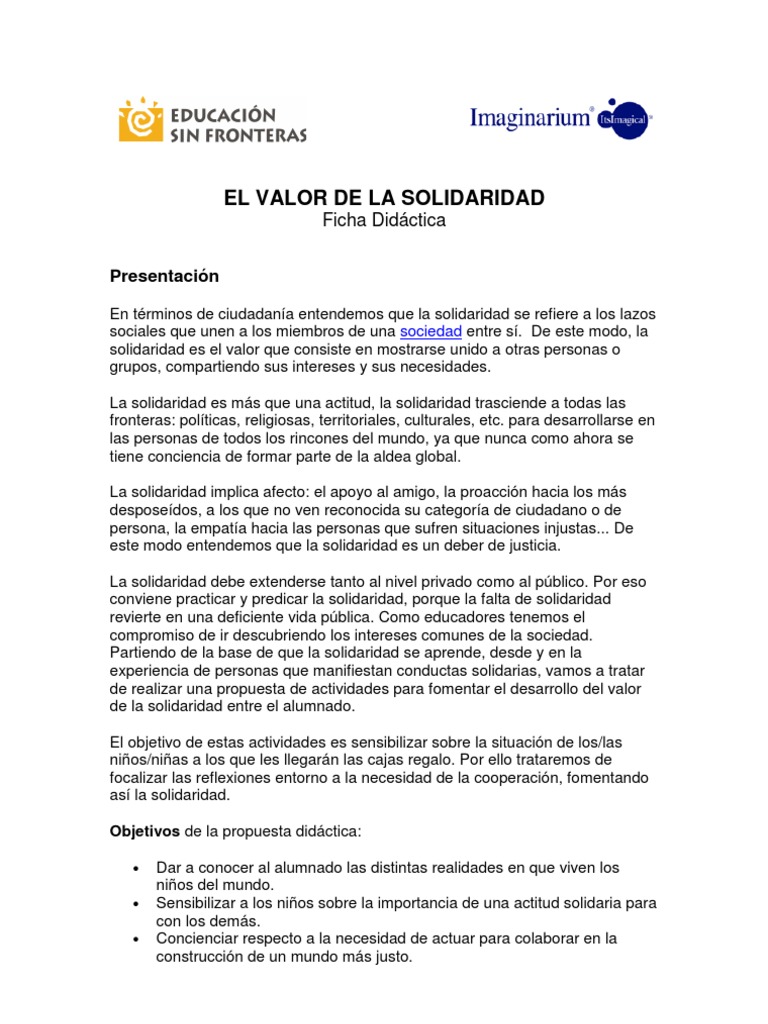 El Valor de La Solidaridad | PDF | Sociedad | Actitud (psicología)