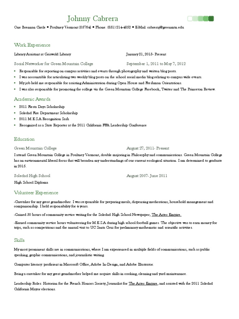 Johnny Cabrera's Resume Overview | PDF | Wellness