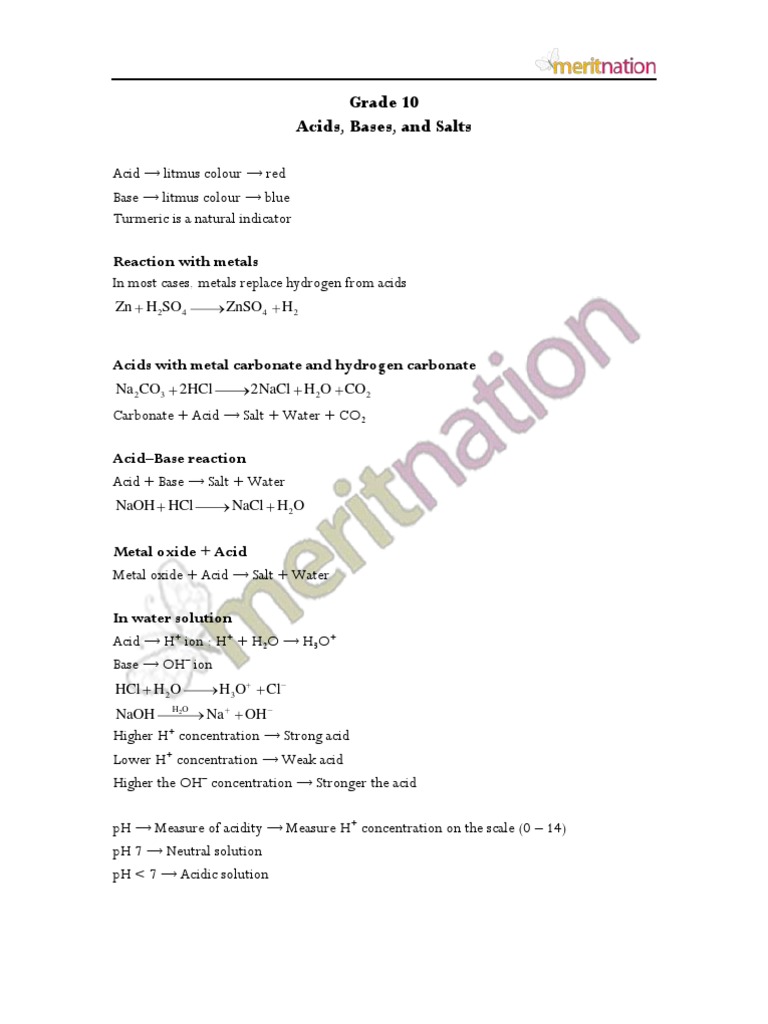 Grade 10 Acids Bases And Salts Reaction With Metals