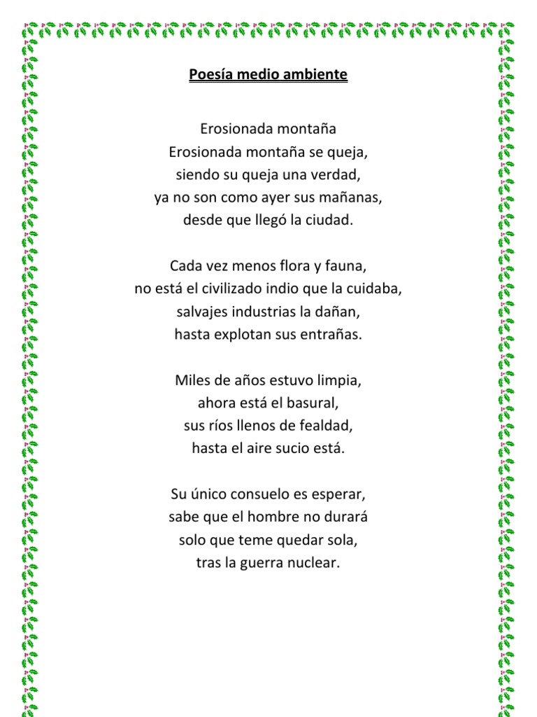 Poesía Infantil sobre el Medio Ambiente | PDF | Hogar, jardinería y  bricolaje