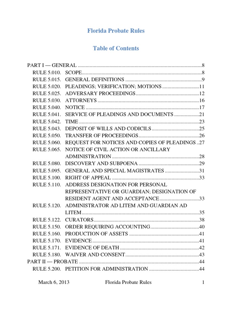 FL Rules of Probate PDF Service Of Process Legal Guardian