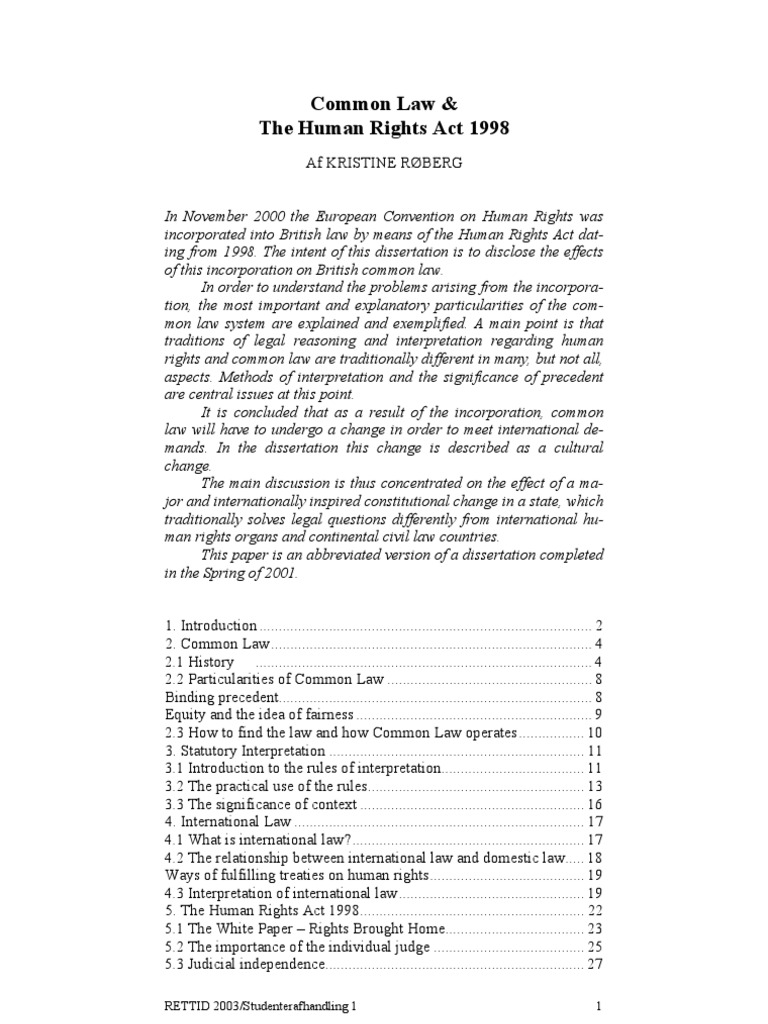 Impact of Human Rights Act on Common Law | PDF | Precedent | Equity (Law)