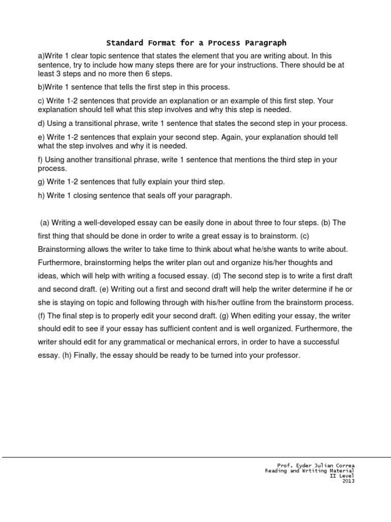 Standard Format For A Process Paragraph Download Free Pdf Breads