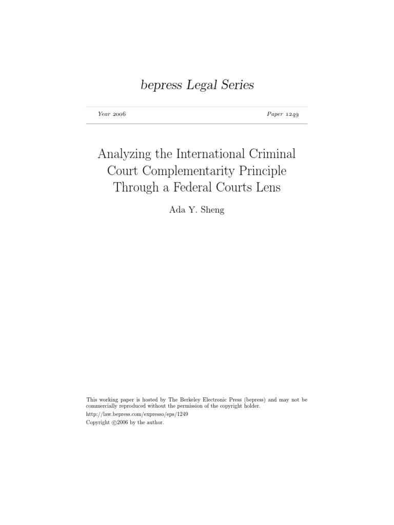 Analyzing The ICC Complementarity Principle Through A Federal Courts