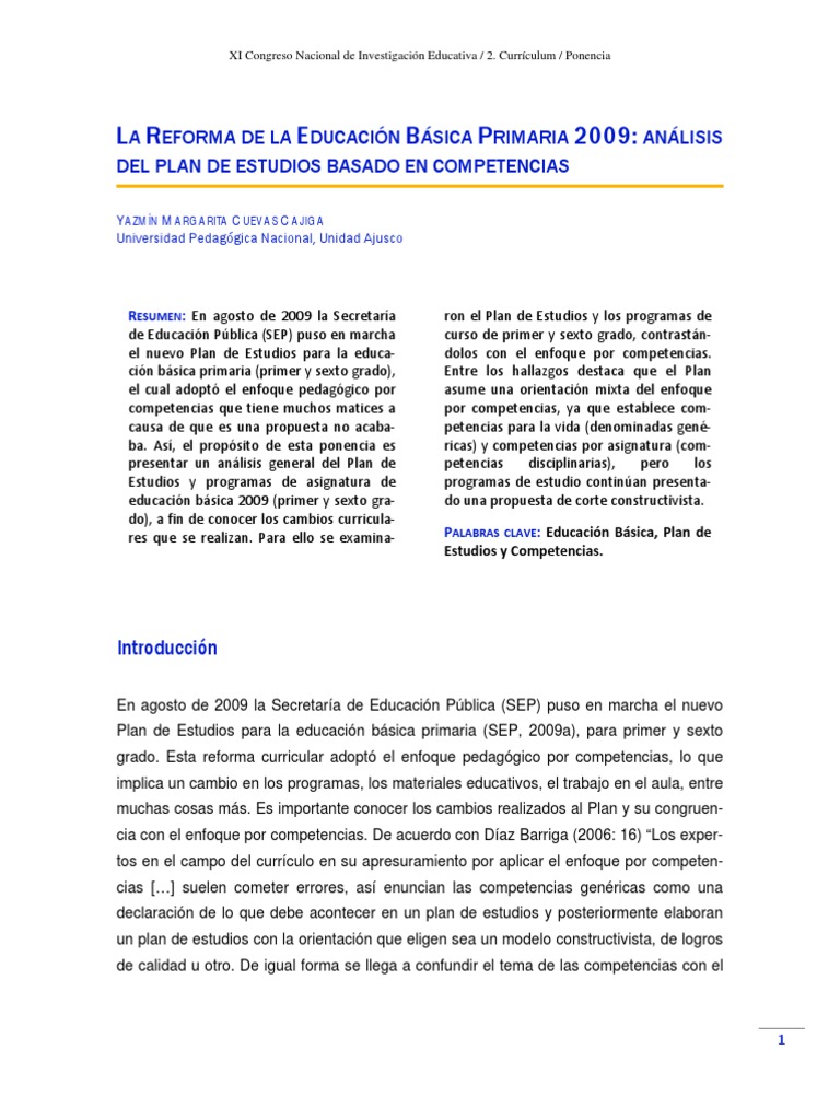 Análisis del Plan de Estudios 2009 Primaria | PDF | Plan de estudios ...