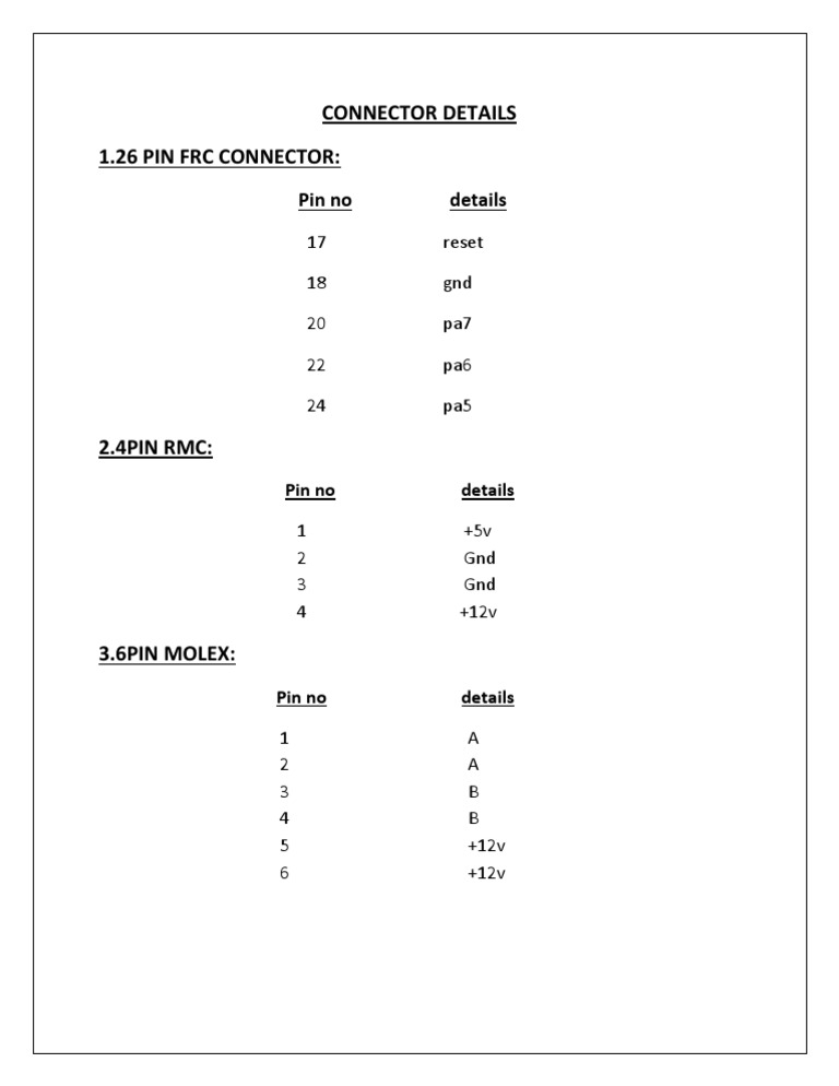 Connector Pin Configuration Guide | PDF | Finance & Money Management