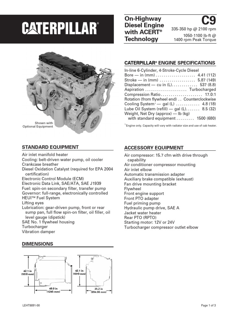 Caterpillar C9 Engine Specs Horsepower Diesel Engine