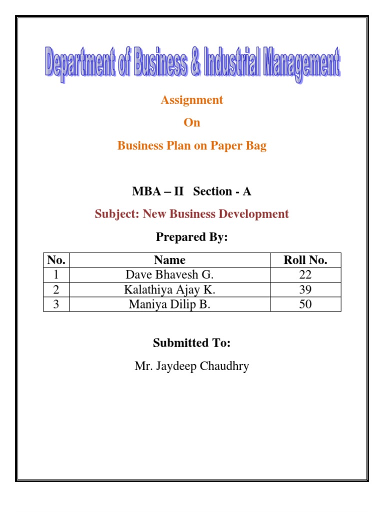 Business Plan On Paper Bag Economies Business