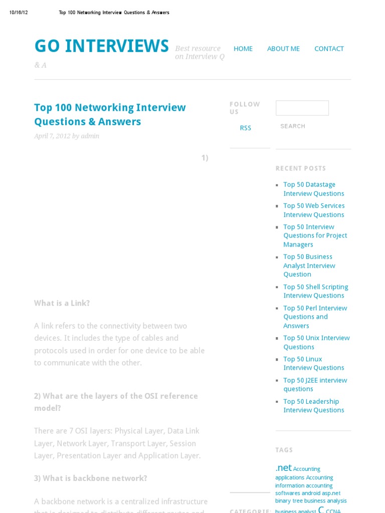 Top 100 Networking Interview Q&A | PDF | Virtual Private Network ...