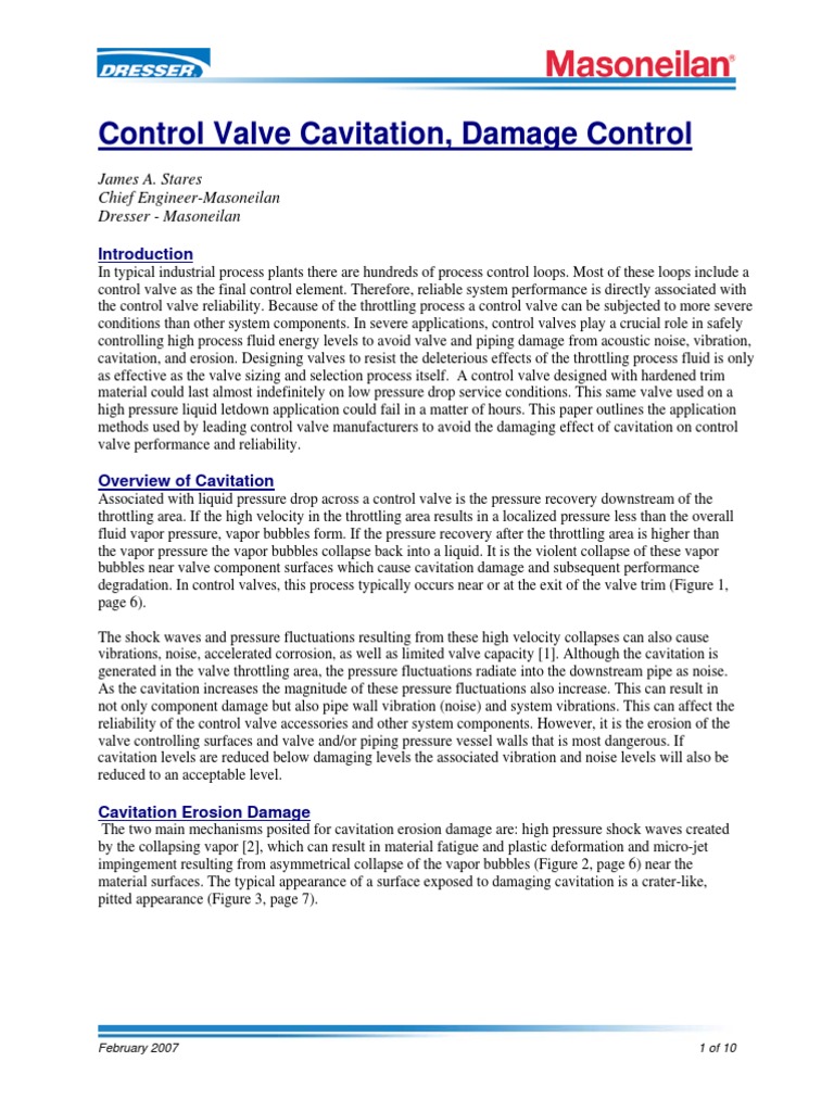 Control Valve Cavitation | PDF
