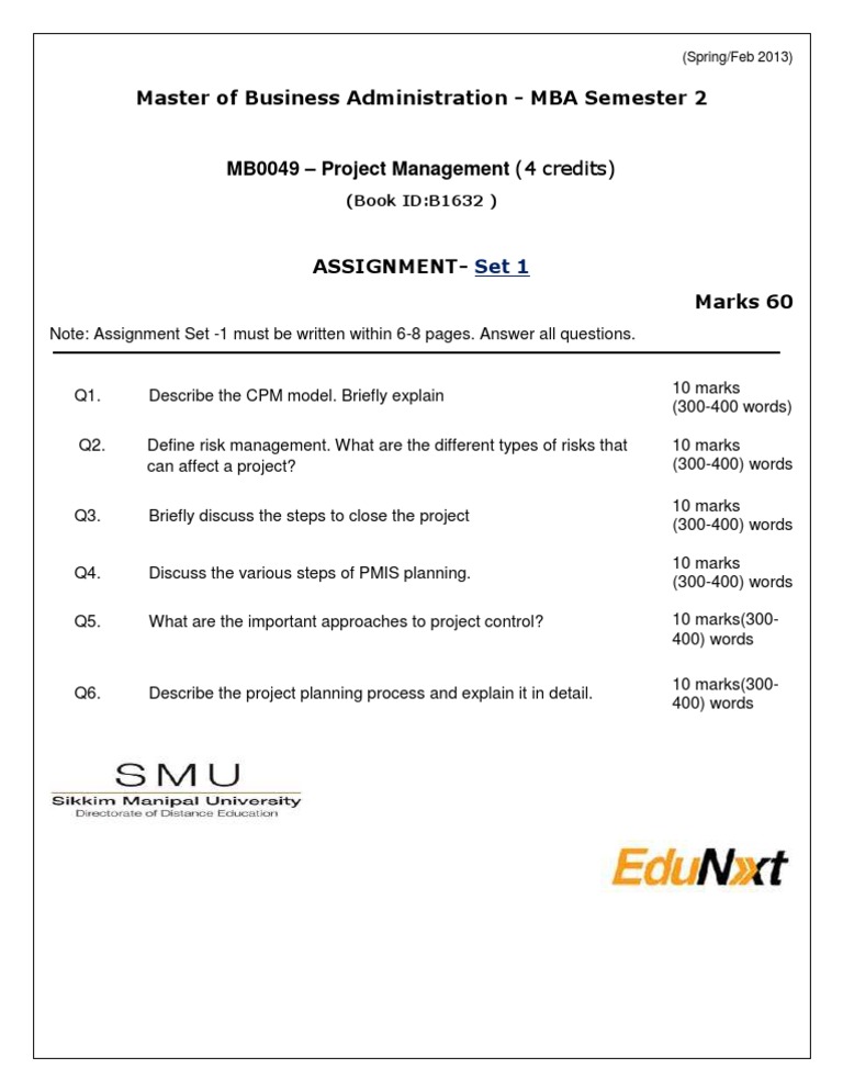 project management assignment answers