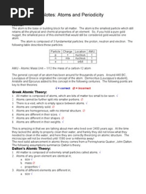 Notes Atoms And Periodicity Atoms Periodic Table