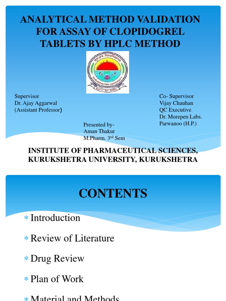 Clopidogrel Tablet HPLC Assay Validation | PDF | High Performance ...