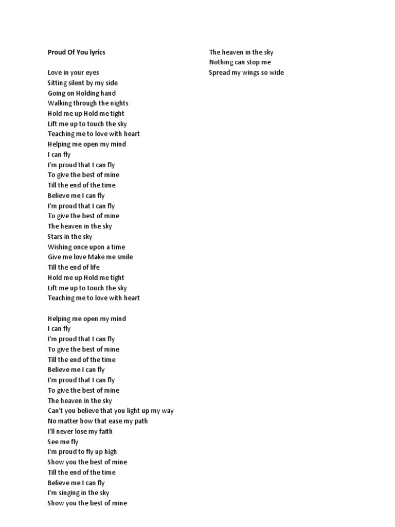 Proud Of You Lyrics Pdf