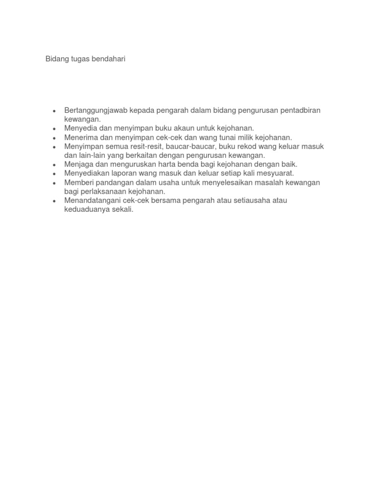 Bidang Tugas Bendahari PDF
