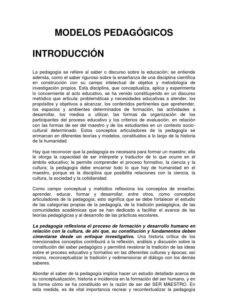 Modelos Pedagógicos en la Formación Docente | PDF | Science | Plan de ...
