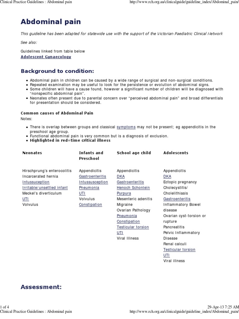 RCH Guidelines: Pediatric Abdominal Pain | PDF | Pain | Constipation