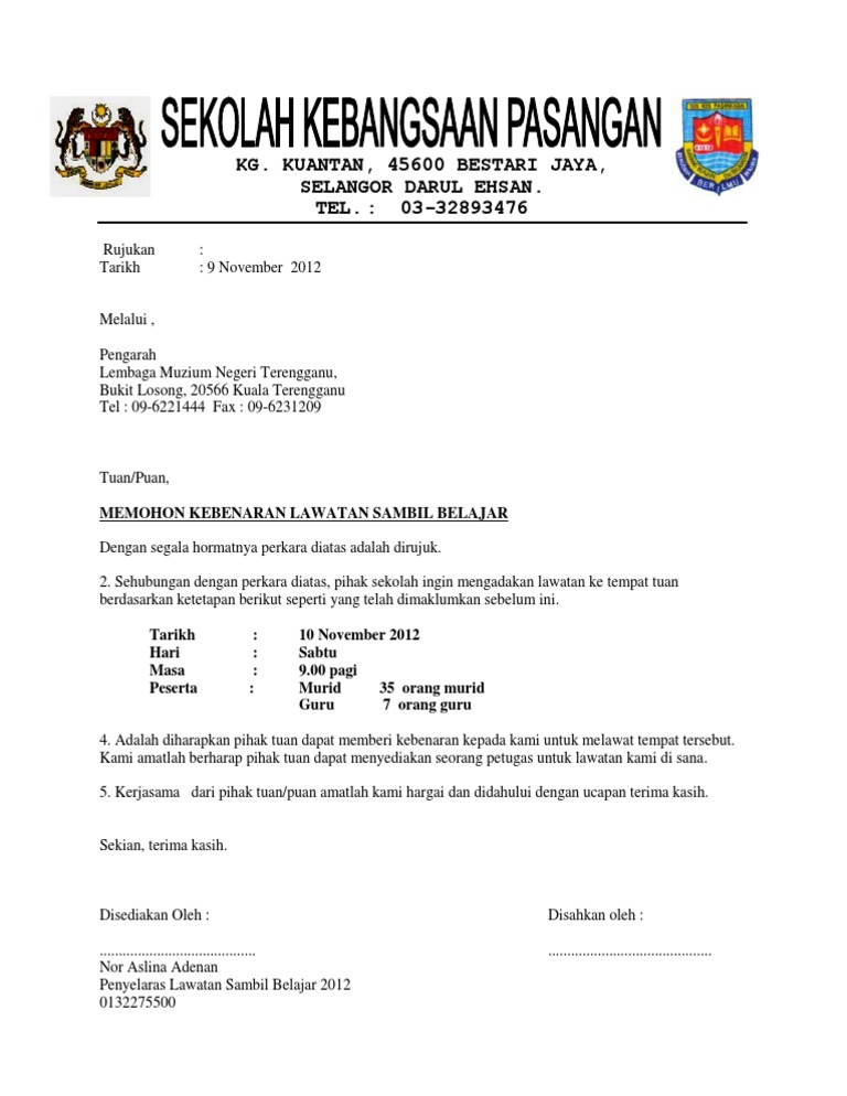 Format Surat Lawatan ke Muzium Negeri terengganu