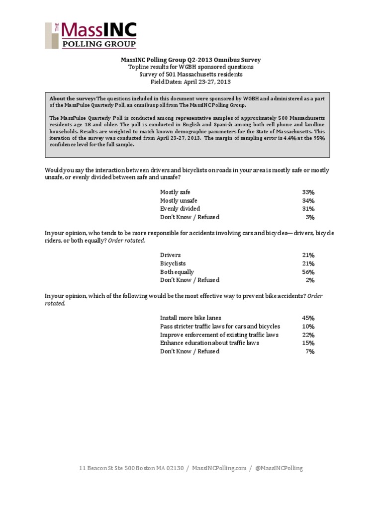 Massachusetts Bike Safety Survey Results | PDF