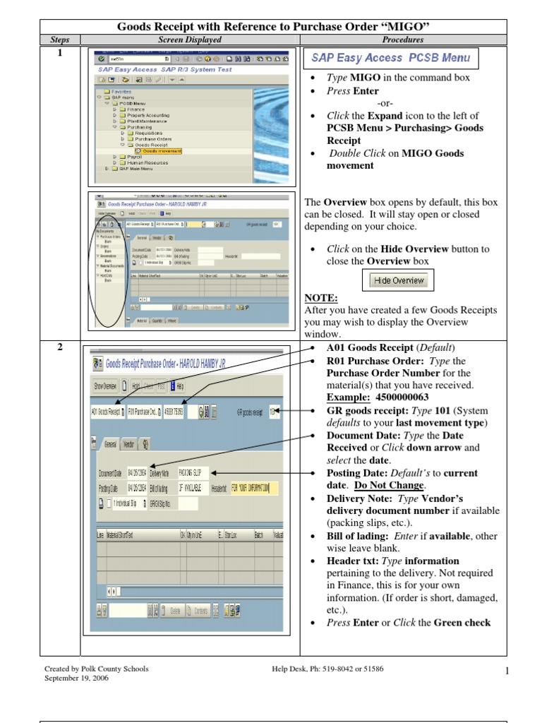 Goods Receipt With Reference To Purchase Order 
