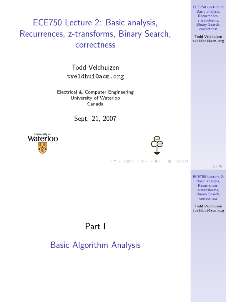 Algorithm Analysis and Recurrences in ECE750 | PDF | Time Complexity ...