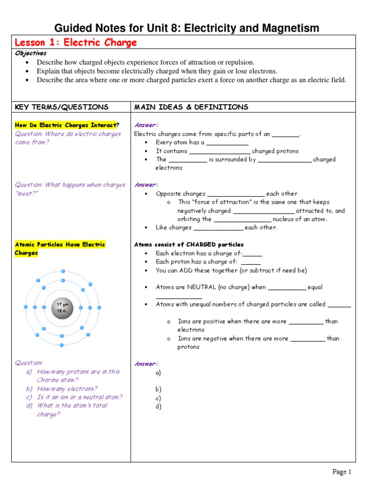 worksheet Electricity And Magnetism Worksheets worksheet magnetism answers thedanks for everyone unit 8 guided notes electric current ion