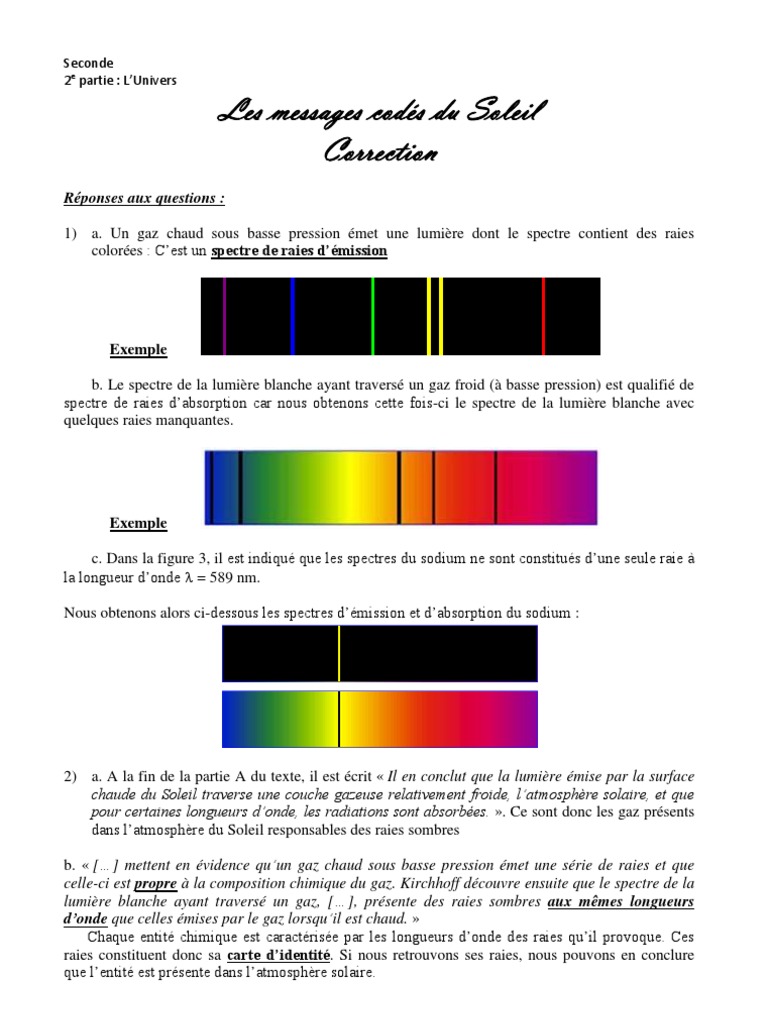 Spectres d'émission et d'absorption du Soleil | PDF | Raie spectrale ...