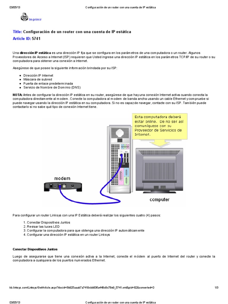 Configuración de un router con una cuenta de IP estática Dirección IP