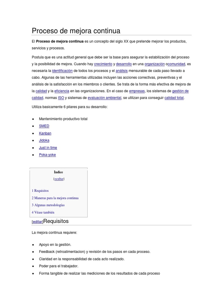 Proceso de Mejora Continua | PDF | Calidad (comercial) | Industrias