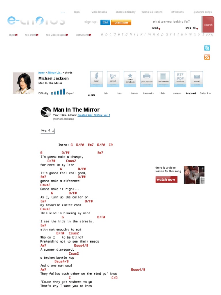 Man In The Mirror Chords By Michael Jackson Recorded Music Songs