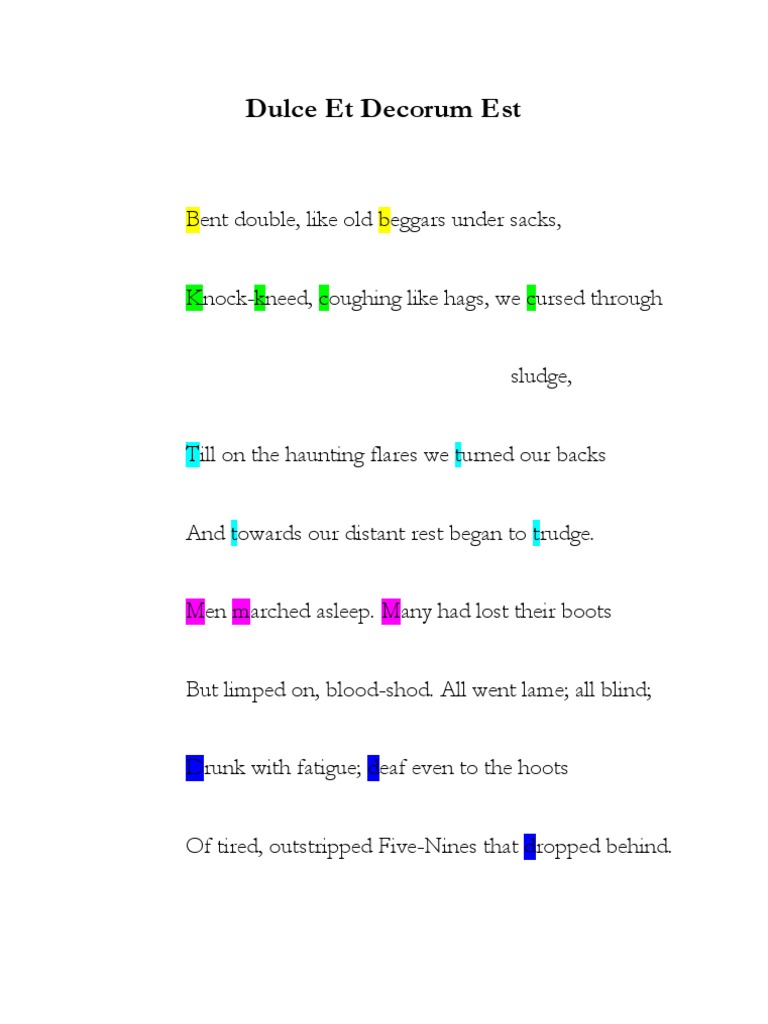 Dulce Et Decorum Est.docx Poetry Fiction & Literature