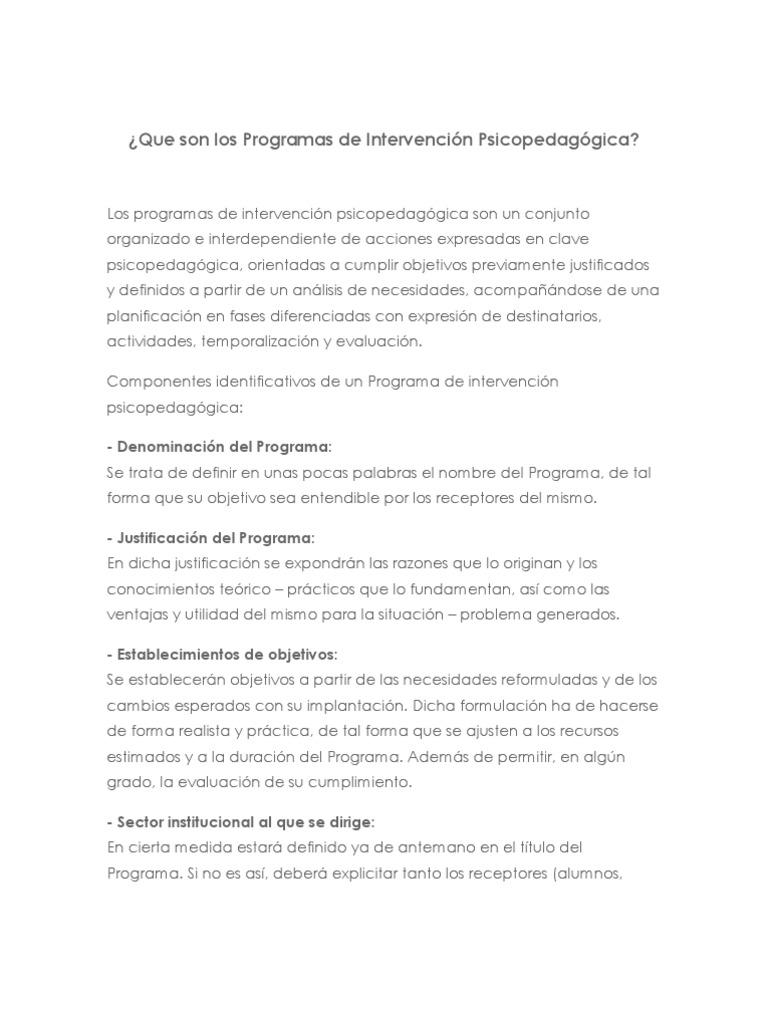 Que Son Los Programas de Intervención Psicopedagógica | PDF ...
