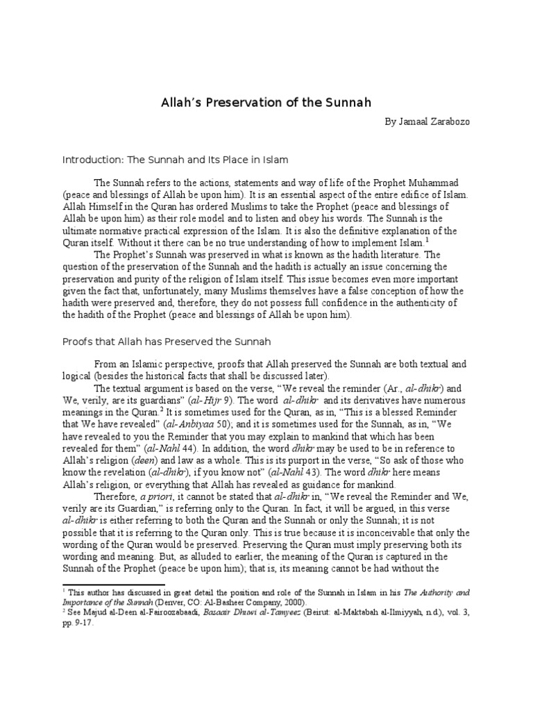 Allah's Preservation of The Sunnah: Introduction: The Sunnah and Its ...