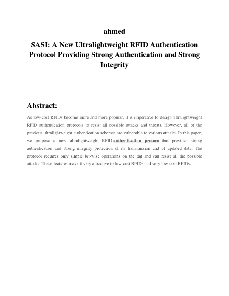 Ultralightweight RFID Authentication Protocol | PDF | Computers