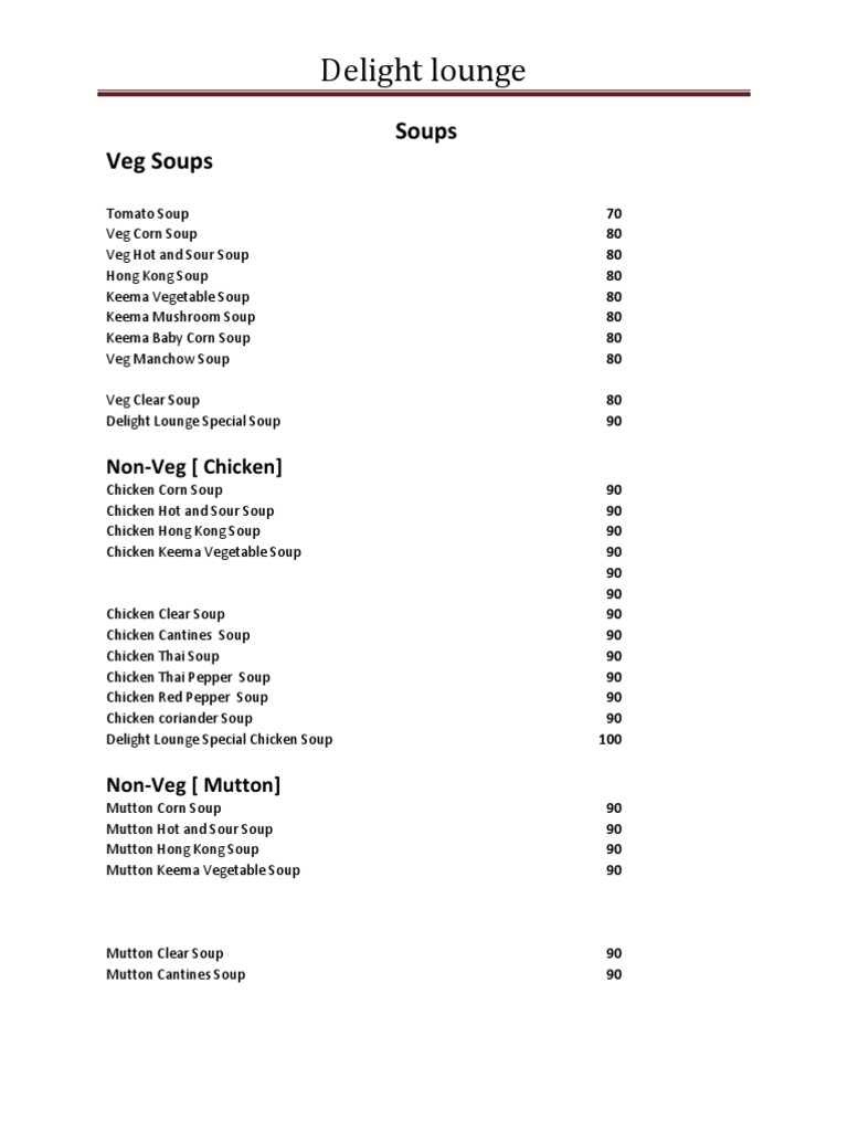 Delight Lounge Menu | PDF | Cooking, Food & Wine