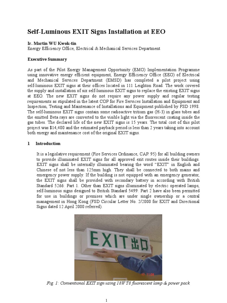 Self-Luminous EXIT Signs Installation Guide | PDF | Radioactive Decay ...