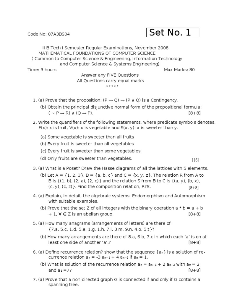 Mathematical Foundations Exam Questions | PDF | Mathematical Proof ...