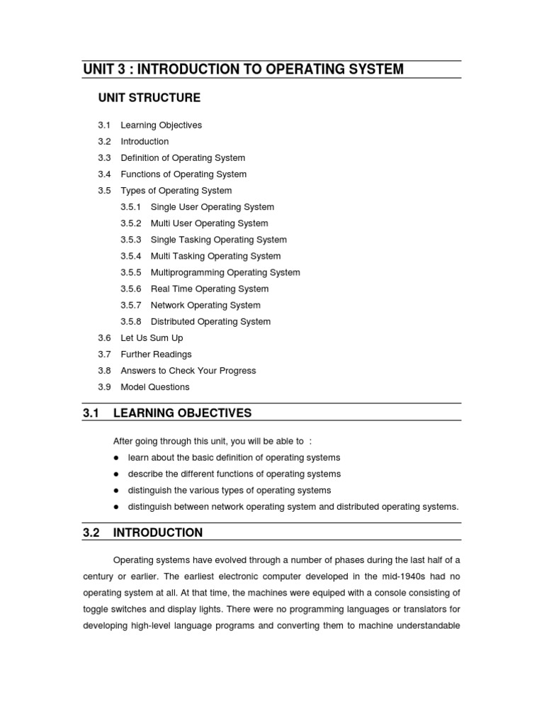 Unit 3 Introduction To Operating System | PDF | Operating System ...