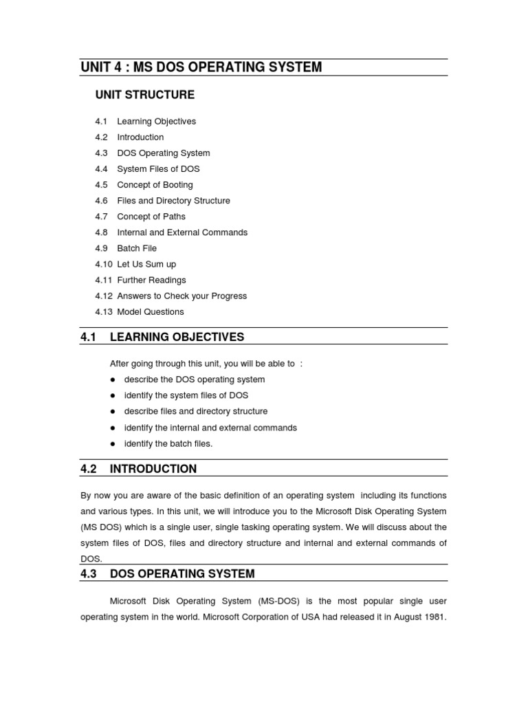 Unit 4 Ms Dos Operating System | PDF | Dos | Command Line Interface