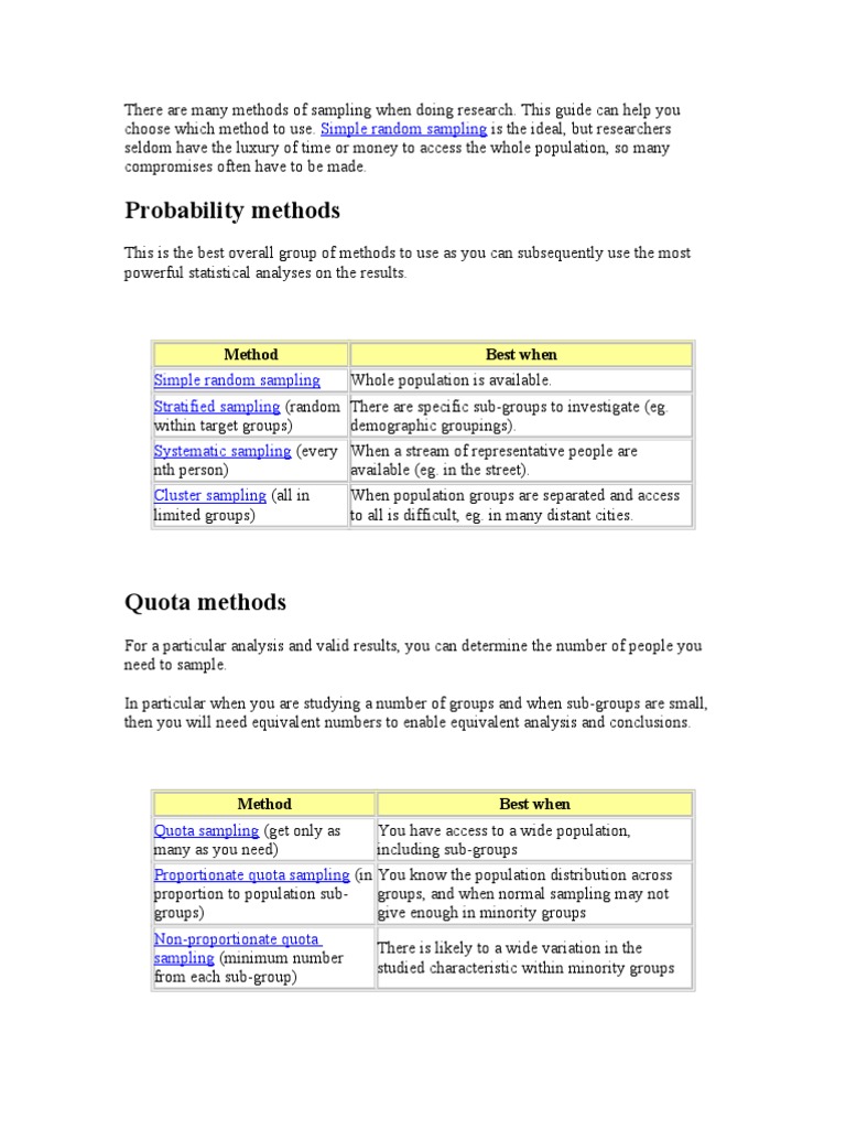 Research Sampling Methods Guide | PDF | Sampling (Statistics) | Statistics