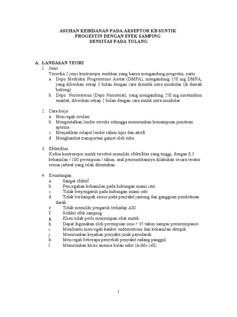 Asuhan Kebidanan Pada Akseptor Kb Suntik Progestin Dengan 
