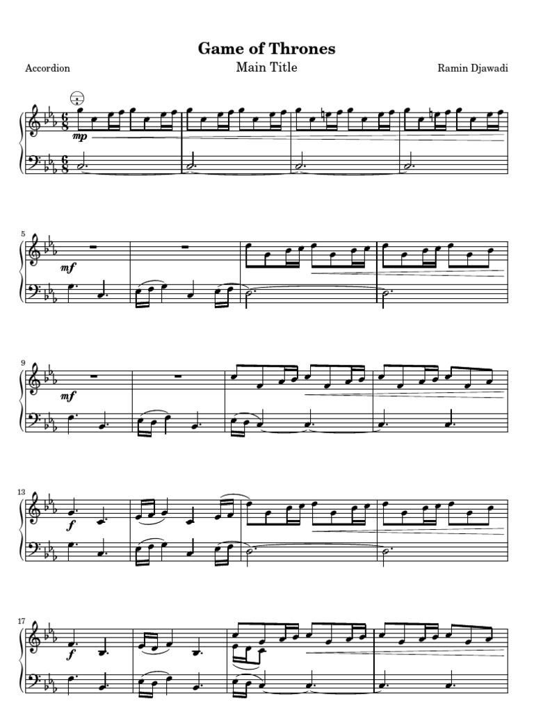 Game Of Thrones Main Title Accordion
