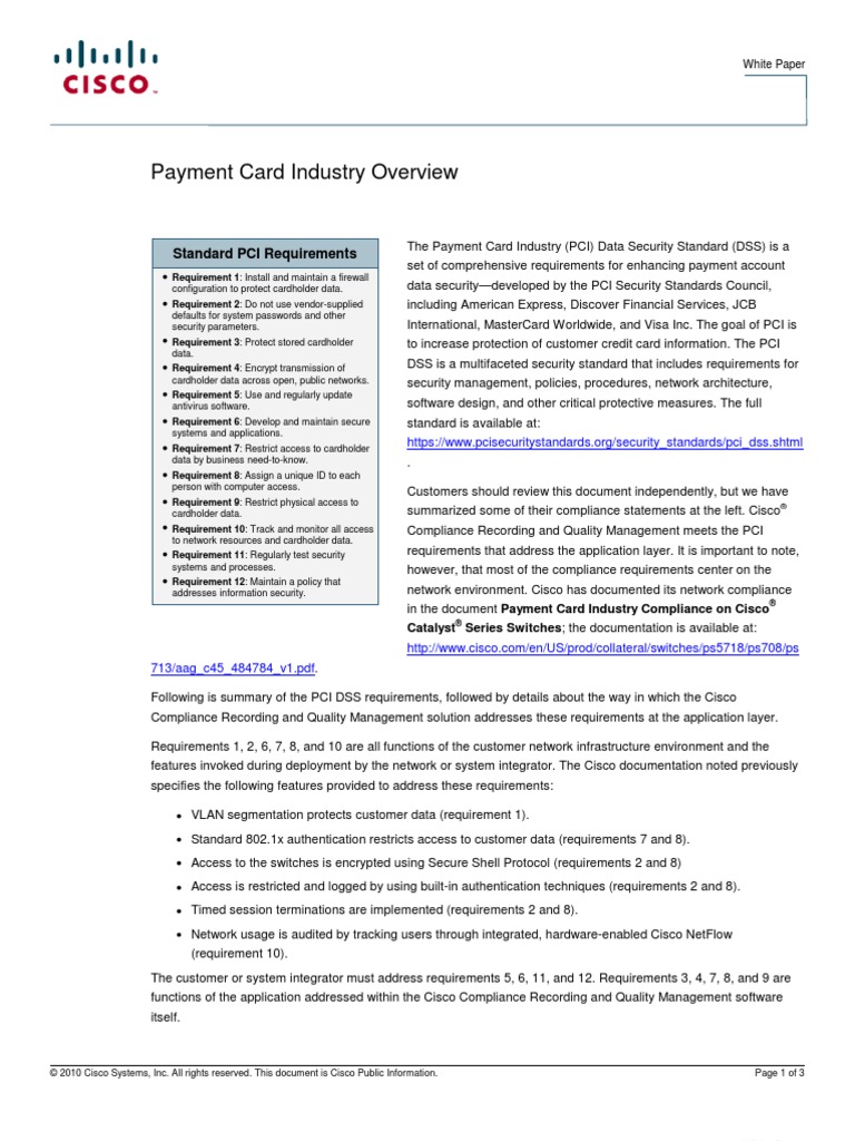 Payment Card Industry Overview: Standard PCI Requirements | PDF | Computers