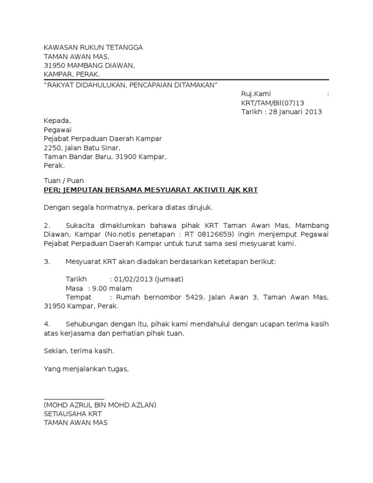 Contoh surat rasmi jemputan YB