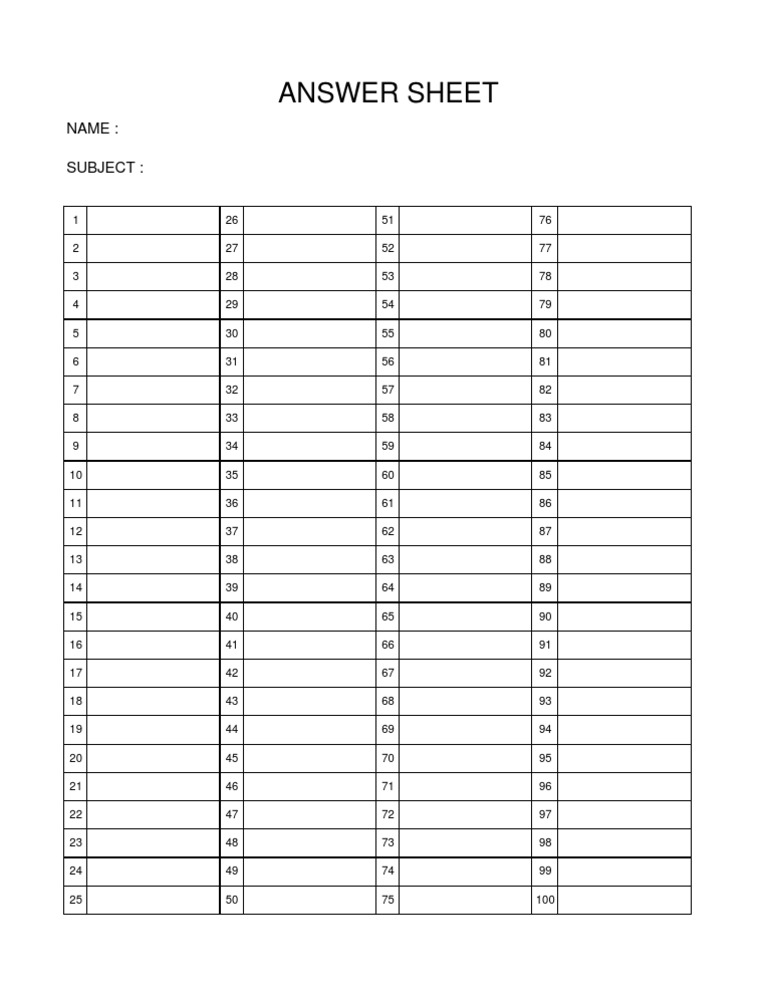 Answer Sheet Template | PDF