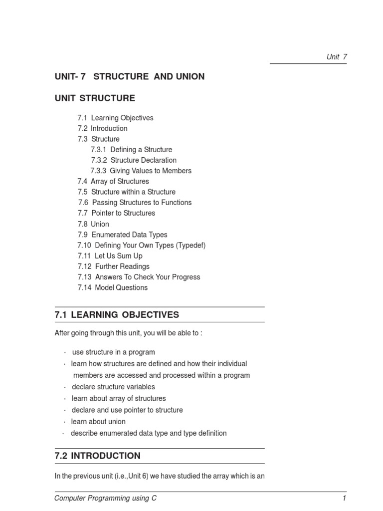 Unit 7 - Structure and Union | Download Free PDF | Data Type | C ...