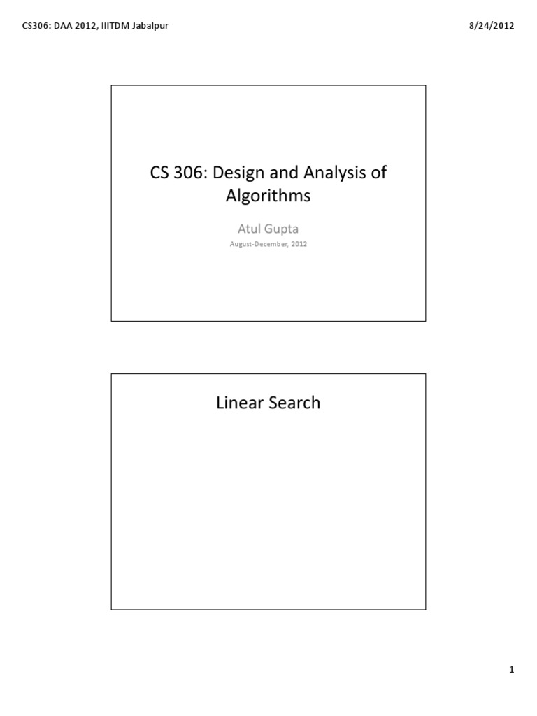 CS 306: Design and Analysis of Algorithms: Atul Gupta | PDF