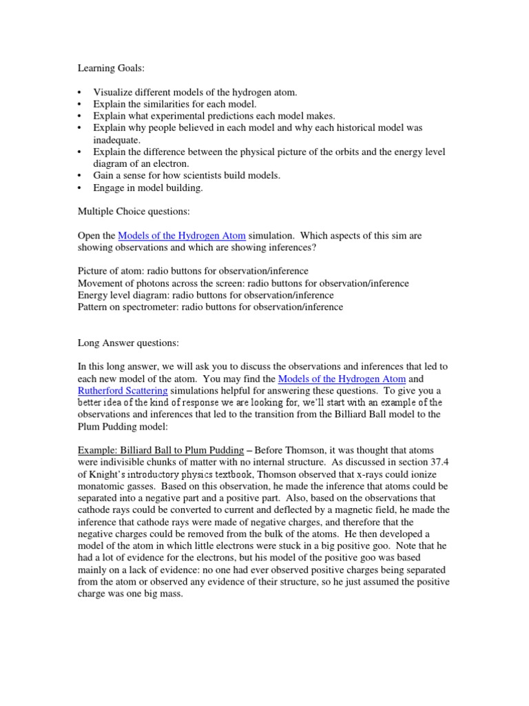 Atomic Models Homework | PDF | Atoms | Electron