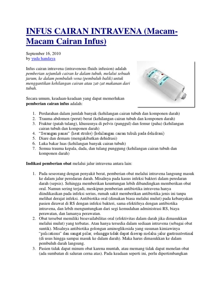 Macam Macam Cairan Infus Dan Indikasi
