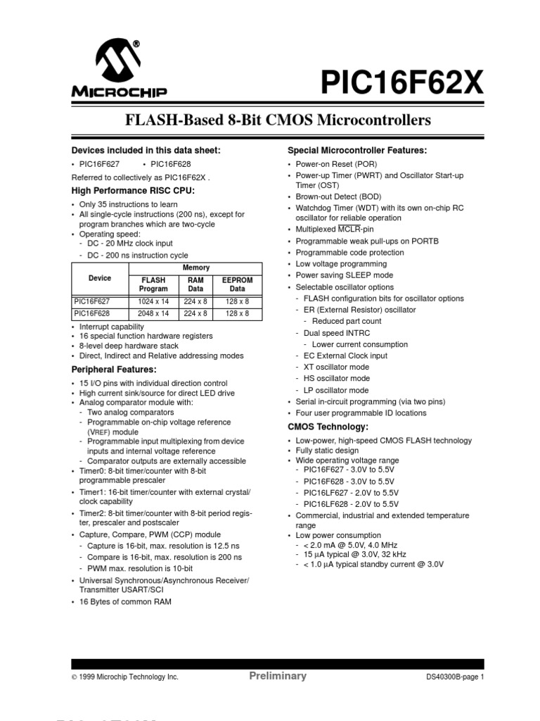 PIC16F62X: FLASH-Based 8-Bit CMOS Microcontrollers | PDF ...
